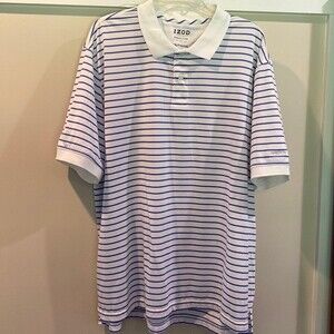 E808 Men’s Izod Performance Polo Sz.XXL White & Blue Golf Shirt